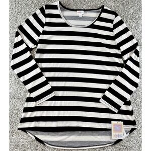 LuLaRoe Lynnae Shirt Womens Large Long Sleeve Black & White Striped Top NEW!